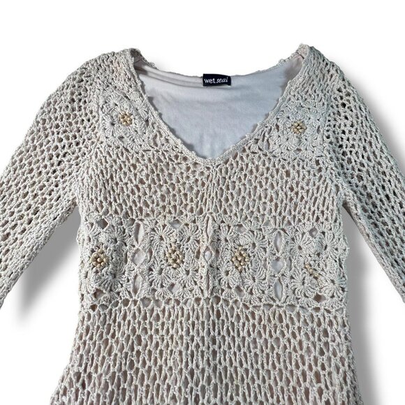 Vintage Wet Seal Bohemian Crochet Knit Peasant Top - Picture 4 of 7